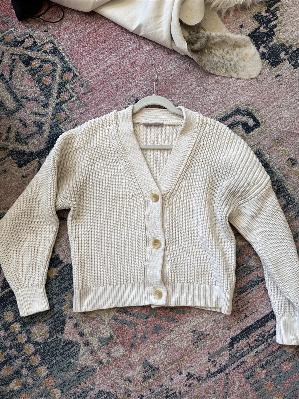 Everlane chunky knit cream cardigan